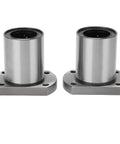 Flange linear bearings, front view, set of 2 with silver housing and bolt-hole mounting flanges