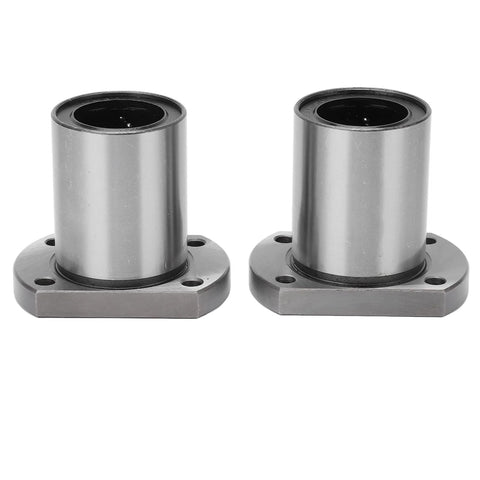 Flange linear bearings, front view, set of 2 with silver housing and bolt-hole mounting flanges