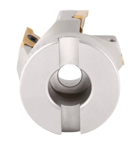 Two Inch By Three Quarter Inch 90 Degree Square Shoulder Indexable Face Mill With APKT1604 Carbide Inserts Installed, Nickel Plated Body, Three Quarter Inch Arbor Hole, One And Three Quarters Inch Overall Length, A Real Workhorse For Precision Milling