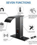 Diagram highlighting features of Touchless Sensor Bathroom Faucet With Automatic Waterfall Flow Matte Black Stainless Hands Free 1 Hole Install