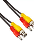 Close-up of 150 Foot Replacement CCTV Cable For Surveillance Cameras with yellow and red BNC and DC connectors for PVS Series
