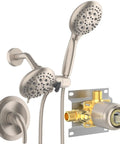 Rain and handheld shower system with five spray dual 2 in 1 high pressure shower faucet 3 way diverter brushed nickel finish valve