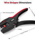 Automatic Wire Stripper With Cutter 2 In 1 Self Adjusting Electrical Stripping Tool For 7-32 AWG Wires, dimensions labeled.