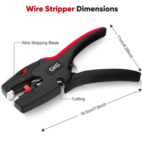 Automatic Wire Stripper With Cutter 2 In 1 Self Adjusting Electrical Stripping Tool For 7-32 AWG Wires, dimensions labeled.