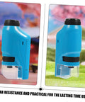 Portable Handheld Microscope For Students With Safe Lightweight Design, side and angled view, blue plastic, use outdoors