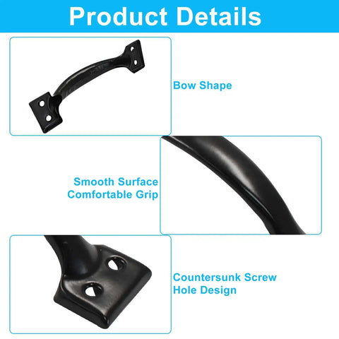 4 Pack Vintage Black Gate Handles Curved Pulls For Barn Doors Cabinets And Furniture 5.4 Inch Heavy Duty Hardware Details