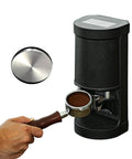 Automatic Digital Coffee Tamper Featuring Touchscreen Controls For Home Or Cafe Setups Adjusting Five To Thirty Kilograms Of Force Custom Cycle Times Delivering Rock Solid Compression Level Up Your Daily Grind Routine and stainless steel press head.
