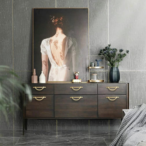 Dresser with Brushed Gold Half Moon Cabinet Pulls Set of 2, 3.75 Inch Length, Dresser and Drawer Handles for Cabinets, kitchen setting