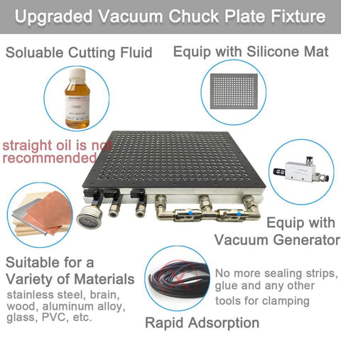 Rapid Vacuum Chuck Fixture Plate For CNC Machining Centers, Lathes And Milling Machines 500x400mm, shown with accessories.