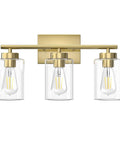 Brushed Brass Modern Bathroom Light Fixtures With Clear Glass Shade Three Light Vanity Wall Sconce For Hallway Kitchen Bedroom Living Room Vintage Industrial Vibe Design