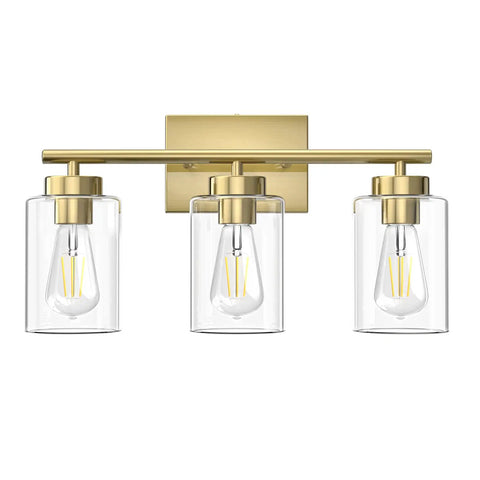 Brushed Brass Modern Bathroom Light Fixtures With Clear Glass Shade Three Light Vanity Wall Sconce For Hallway Kitchen Bedroom Living Room Vintage Industrial Vibe Design