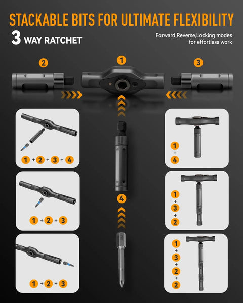 Detailed view of Magnetic 42 In 1 T Handle Ratchet Screwdriver Set With S2 Steel Bits Portable DIY Repair Kit showcasing assembly steps.