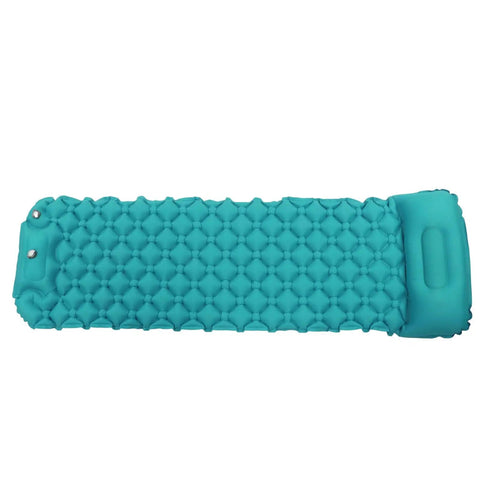 Peacock Blue Inflatable Sleeping Pad For Camping And Backpacking With Built In Pump, durable polyester, quick inflation in 25 seconds