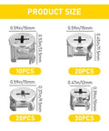 Product sizes for 80Pcs Furniture Cam Lock Connectors Set For Cabinets And Drawers Zinc Alloy Cam Lock Nuts Fasteners