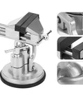 Rock Solid Universal Table Vise Clamp With Zero Wobble Rotating Base Heavy Duty Aluminum Alloy Bench Vice with rubber suction base.