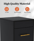 "Pro Grade Salon Rolling Cart With Wheels Three Drawer Styling Station Mobile Beauty Cart With Hot Tools Holder Ample Storage For Salon Barbershop Spa And Tattoo Black; close-up of upper drawer with gold handle reflecting heat-resistant and easy-cleaning features."