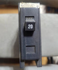 Straight Up Heavy Duty Miniature Circuit Breaker With 20 Amp Single Pole Rating And 201 To 250 Volt Capacity Built Smooth For Reliable Home Electrical Panel Upgrades, showing switch in OFF position.