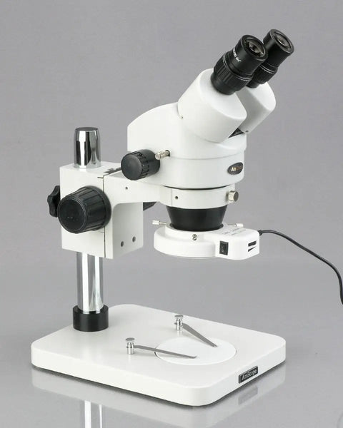 Binocular Stereo Zoom Microscope With 3.5X-45X Magnification, Pro-Grade Widefield Optics, 65mm Field Of View, 8-Inch Working Distance For Precision Inspection And Detailed Crafting on metal stand