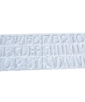 Premium Uppercase Letter Template Routing Guide With Rock Solid Acrylic Stencil for Woodworking and Sign Making showing clear plastic letters and numbers.