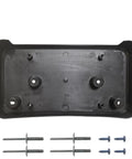 Back view of Chevrolet Impala Front Bumper License Plate Frame Bracket Holder Replacement Fits 2014 2015 2016 2017 2018 2019 2020 Direct OE Size No Modifications Needed Easy Bolt On Durable Weather Resistant Aluminum Finish with mounting hardware.