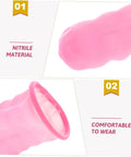 Pack Of One Hundred Chill Finger Sleeves For Guys Who Crush Hand Sewing Darts And Grindy Gaming Matches Breathable Protective Covers showing nitrile material and comfort.