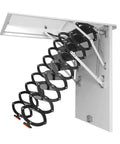 Heavy Duty Electric Attic Ladder With Smart Remote Pull Down Folding Staircase, showing a telescopic black ladder design.