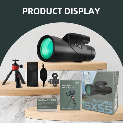 15x55 High Power Monocular With BAK4 Prism And FMC Lens Lightweight Optical Scope With Smartphone Adapter product display
