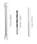 Cable Railing Kit For Indoor And Outdoor Use With Adjustable Tightness Made From Pro Grade Stainless Steel One Eighth Inch Cable System Includes Lag Screws And Drill Bit For Deck And Stair Railings, showing drill bit, lag screw, and tool sizes.