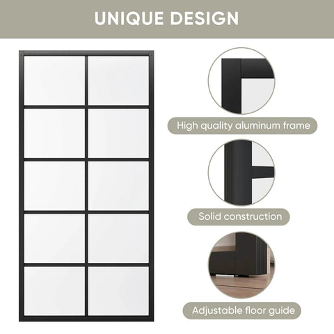 DIY Glass Sliding Kitchen Barn Door 42 Inch Wide 84 Inch High With Aluminum Frame And 5 Lite Tempered Glass Panels
