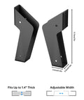 Heavy Duty Under Desk Laptop Mount And Wall Holder Adjustable Metal Bracket fits up to 1.4 inches thick, adjustable width for desk use.
