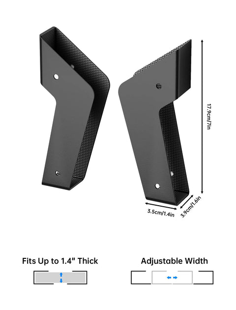 Heavy Duty Under Desk Laptop Mount And Wall Holder Adjustable Metal Bracket fits up to 1.4 inches thick, adjustable width for desk use.