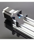 Smooth Ball Screw Linear Guide Rail Motion System With Precise Rock Solid Movement For Industrial Automation Including A 100mm Diameter Stepper Motor For High Torque And Reliable Positioning, angled view