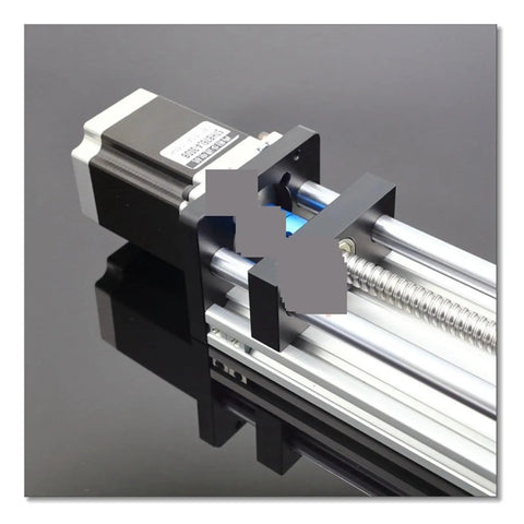 Smooth Ball Screw Linear Guide Rail Motion System With Precise Rock Solid Movement For Industrial Automation Including A 100mm Diameter Stepper Motor For High Torque And Reliable Positioning, angled view