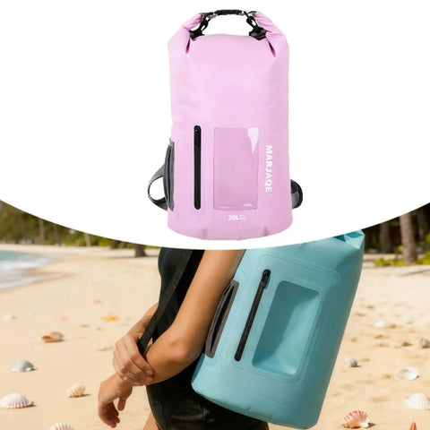 Waterproof Paddling Backpack With Wide Opening, Lightweight 20L Gear Carrier For Camping, Open Water, Beach, And Hiking, Pink