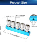 Dimensions of Three Piece Five Way One Half Inch Manifold Block Splitter For Air Hose Inline Use Iron G Thread Air System