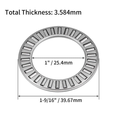 Thrust Needle Roller Bearings With Washers Set Of 5, 1 Inch Bore, 1 9/16 Inch Outer Diameter, 5/64 Inch Width, Chrome Steel Rollers, diagram