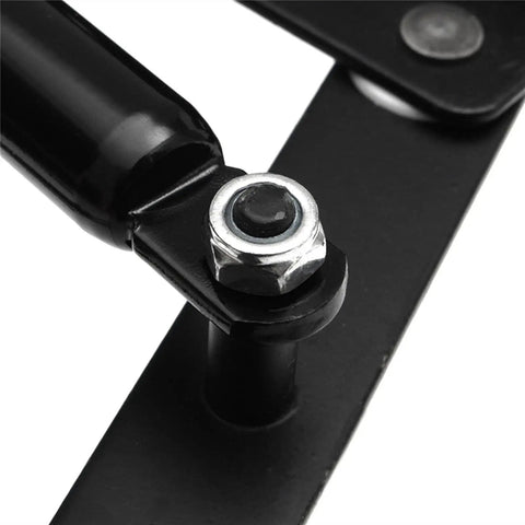 Close-up of Two Pack Heavy Duty Black Alloy Door Hinges With Soft Close Hydraulic Buffer, focusing on durable metal detail.