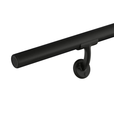 Rock Solid Black Textured Aluminum Handrail For Indoor Outdoor Steps No Sweat Diy Stair Railing Kit with secure grip and wall brackets.