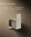 Honesty Robe Hook In Brushed Nickel For Bathroom Storage And Towel Organization, showing installation kit on brown background.