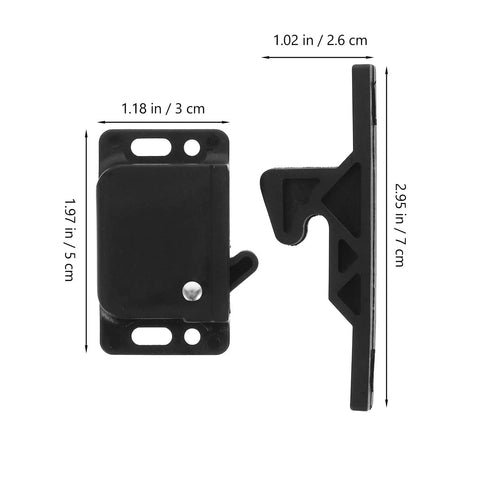 Rugged RV Cabinet Latches With Drawer Grabber Locks For Camper And Travel Trailer In Motion, Durable ABS Cabinet Door Catches For RV Drawers, Secure Camper Cabinet Latches Kit For Various RV Furnishings, black 5 cm latch with dimensions shown