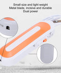 Close-up of Heavy Hitter Cordless Electric Fabric Scissors Rechargeable Power Cutting Shears with metal blade and ergonomic handle.