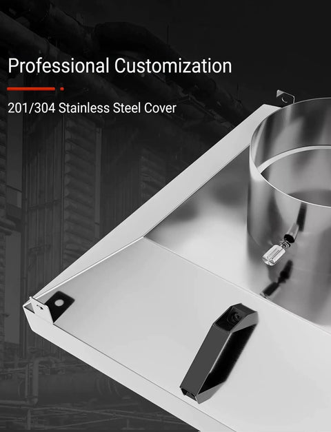 Heavy Duty Stainless Steel Square Fume Hood 400X400Mm Top Shelf Industrial Smoke Extractor For Welding And Cutting 4 Inch Vent detail view