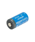 Close-up of a 6 Pack Cr123a Lithium Battery 3 Volt Non Rechargeable Cells with blue casing, suitable for flashlights and night vision.
