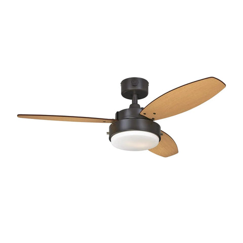 Dope 42 Inch LED Ceiling Fan With Light Kit In Oil Rubbed Bronze, Down Rod Mount, Reversible Walnut And Oak Blades