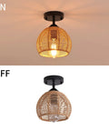 Rustic Hemp Rope Flush Mount Light Fixture Basket For Hallways And Kitchens Semi Flush Ceiling Light With Black Finish Farmhouse Vibe