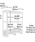 Diagram of Adjustable Shelf Library Hutch Space Saver Brown Industrial Style Desk with measurements in inches and cm