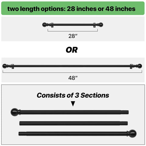 Adjustable Curtain Rod Set 28 To 48 Inch Five Eighth Inch Matte Black With Brackets Splicing Metal Drapery Rod for easy length adjustment options