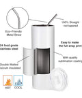 24 Pack Sublimation Tumbler Blanks 20 Oz White Straight Stainless Steel Cups With Metal Straw And Lid detailing features