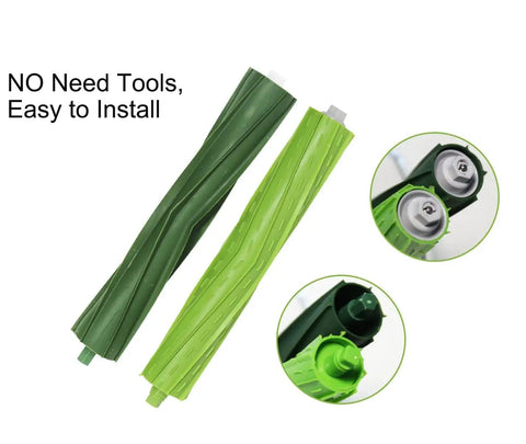 3 Sets Of Replacement Rubber Roller Brushes For Roomba E, I And J Series Vacuum Cleaners, showing two brushes and connectors