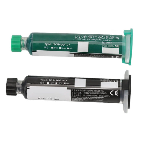 Curable Solder Ink Insulating Protective Coating For PCB Circuit Board Repair And Maintenance, 2 Pack 10cc, Black and Green tubes